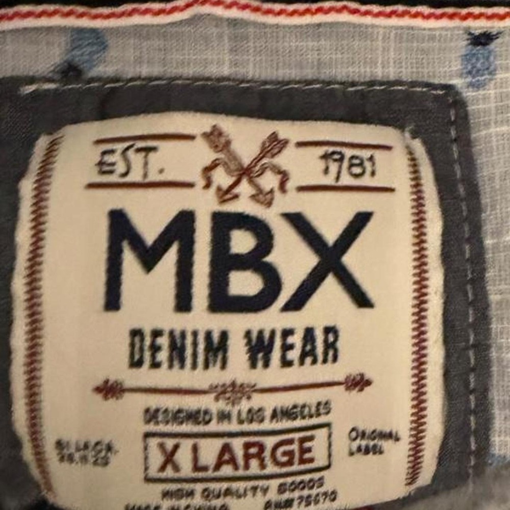 MBX Denim Wear Shirt Mens XL Blue White Pineapple Print Slim Fit Short Sleeve - Picture 2 of 4